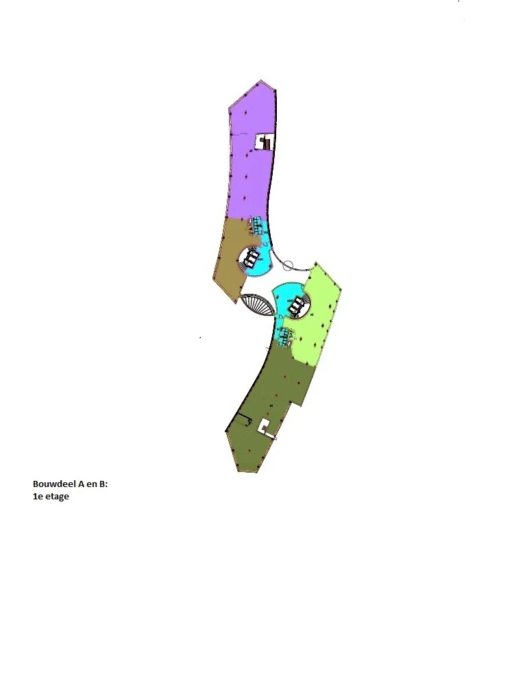 Plattegrond van de eerste etage van bouwdeel A en B aan de Fascinatio Boulevard.